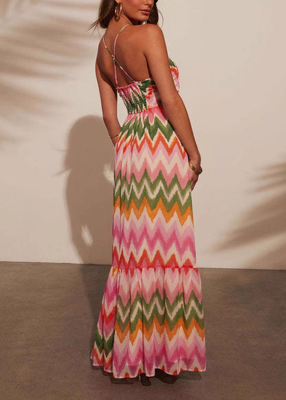 Colorblock Backless Spaghetti Strap Dress Summer