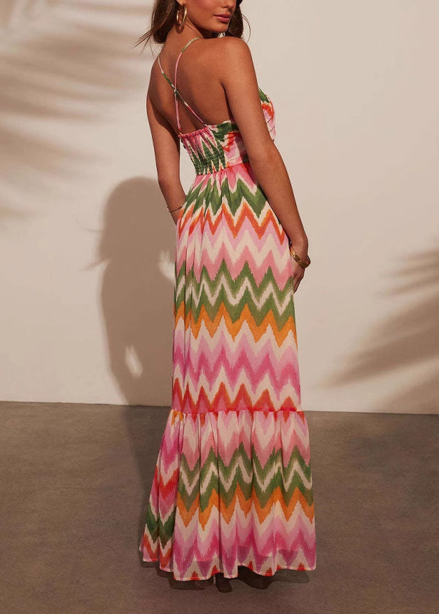 Colorblock Backless Spaghetti Strap Dress Summer