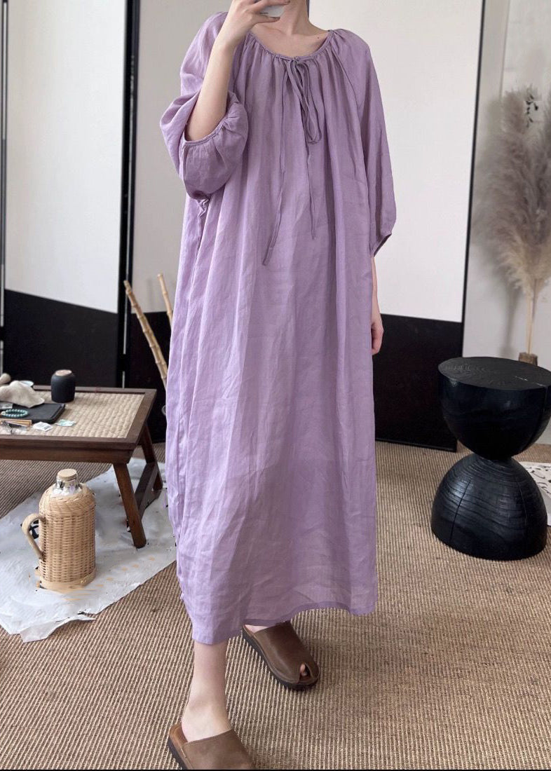 Green Lace Up Linen Long Dresses Fall