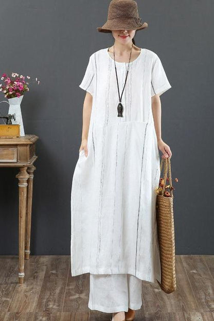 Loose Linen Striped Maxi Dress Loose Summer Outfits