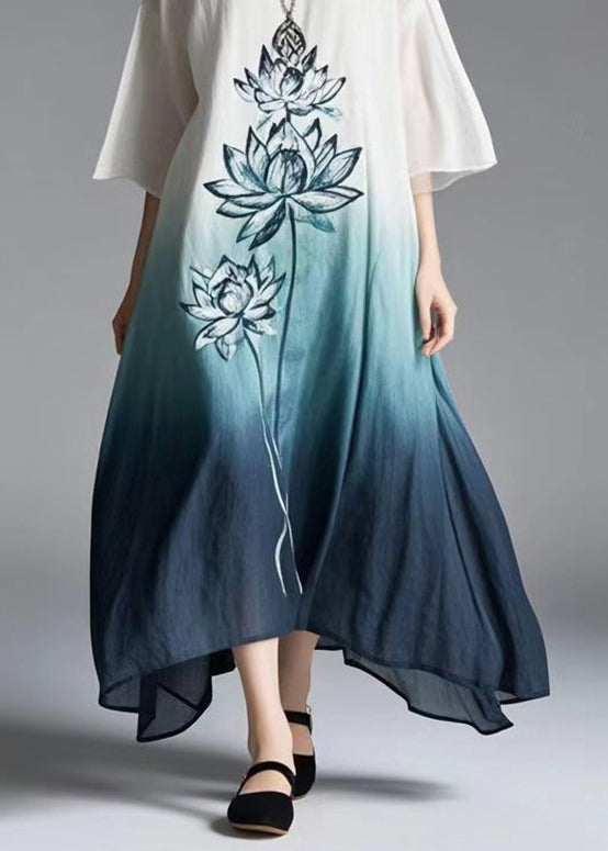 Gradient Color Oversized Print Cotton Dress Summer
