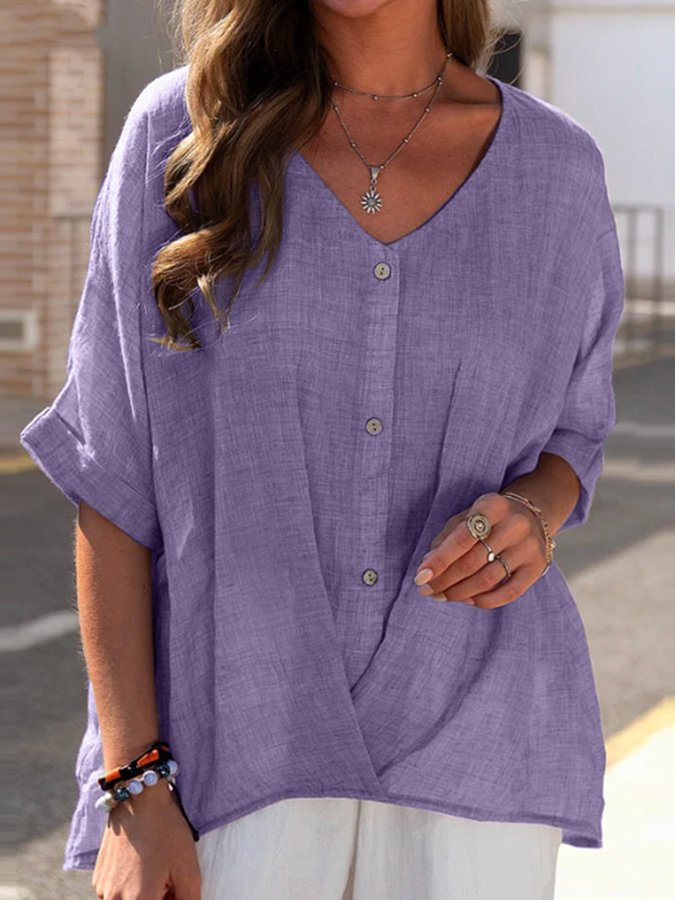 Cotton Linen V-neck Top