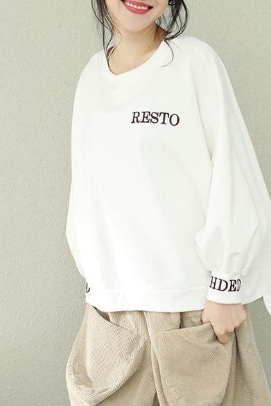 Loose Pure Color Print Cotton Fleece Tops