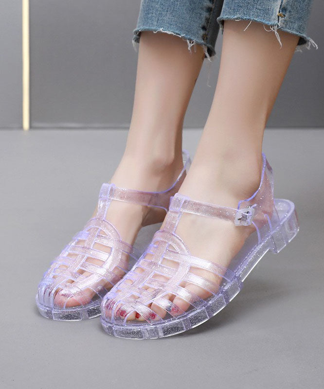 Splicing Hollow Out Flat Clear Sandals White
