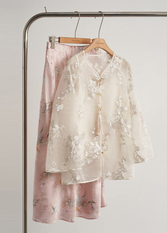 White Tasseled Embroidered Silk Coats Fall