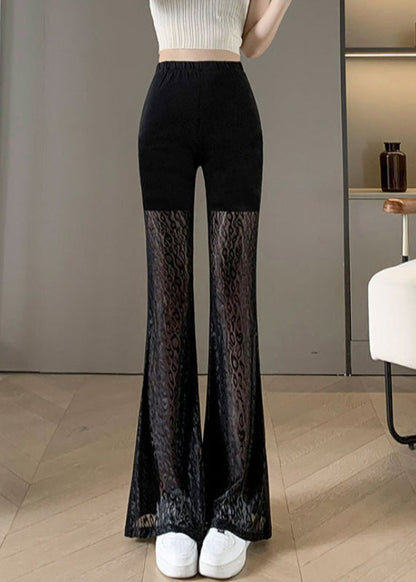 New Black Lace Splicing High Waist Bellbottom Pants Summer