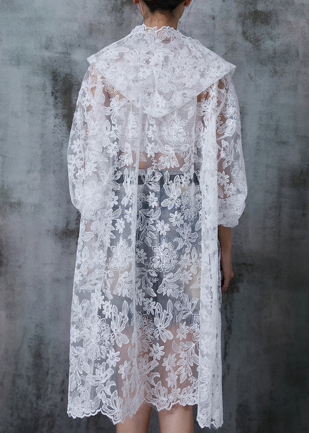 White Hooded Embroidered Tulle Upf 50+ Cardigans Summer