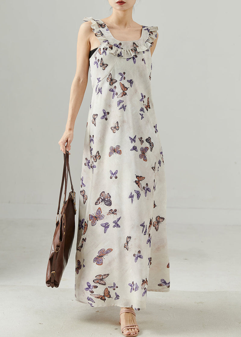 French White Ruffled Cotton Ankle Dress Summer
