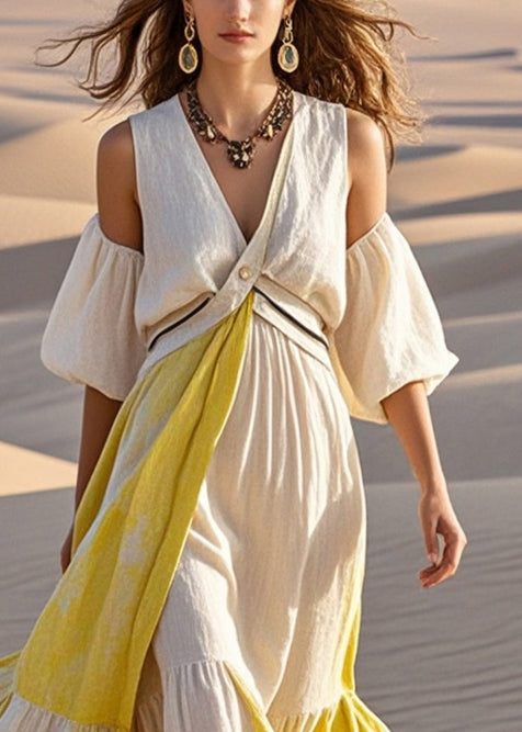 Diy White Cold Shoulder Tie Dye Cotton Maxi Dresses Summer