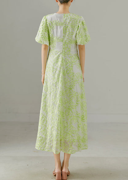 Fluorescent Green Embroidered Silk Holiday Dresses Summer