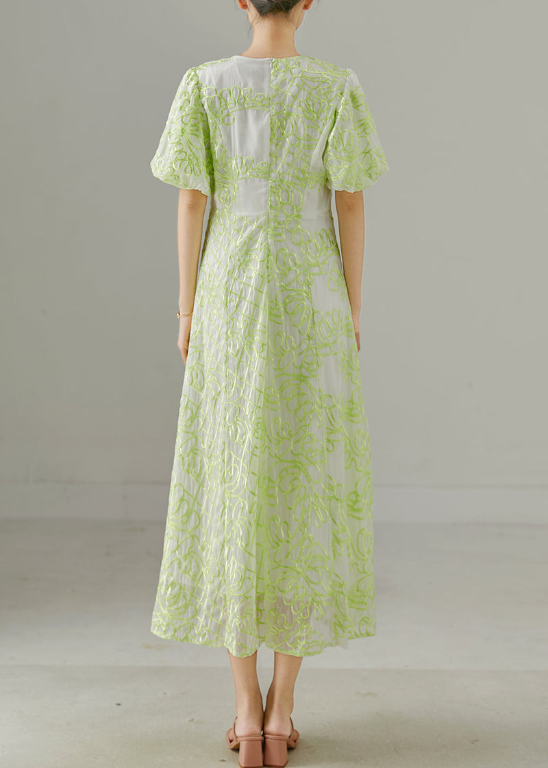 Fluorescent Green Embroidered Silk Holiday Dresses Summer