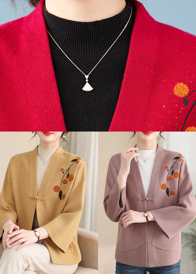 Pink Print Button Cotton Knit Coat Spring