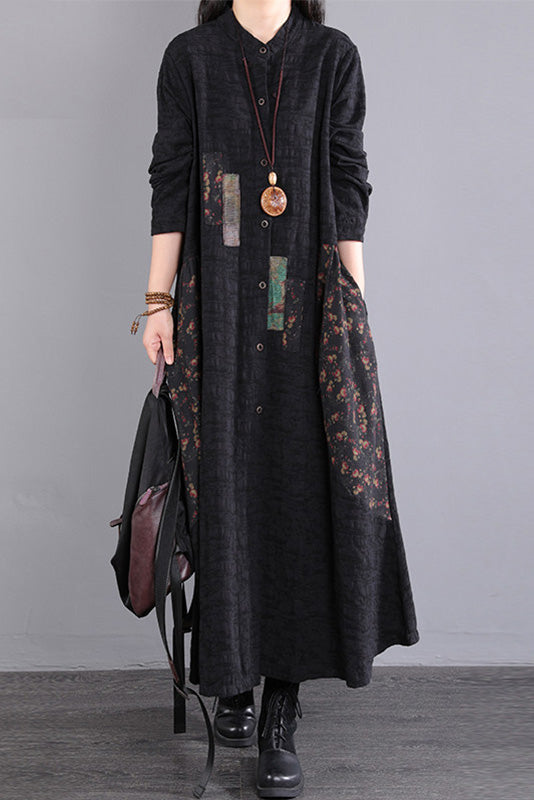 Fall Long Sleeve Dress Loose Cotton Dress