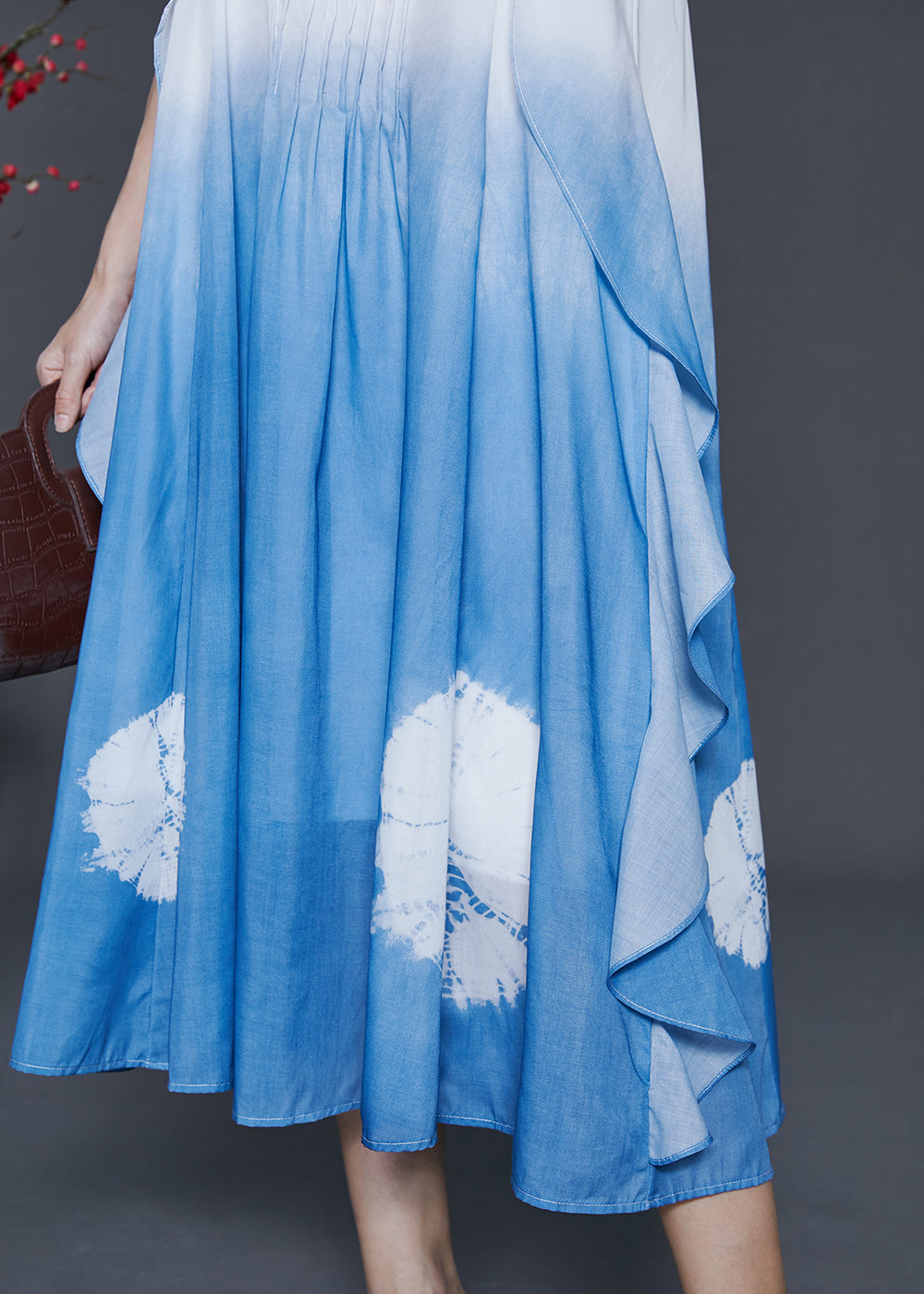 Gradient Blue Ruffled Cotton Cami Dress Summer