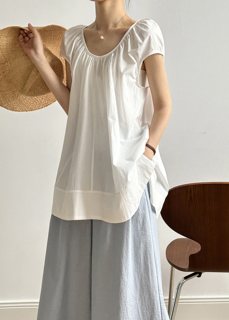 Red O Neck Lace Up Loose Cotton Top Summer