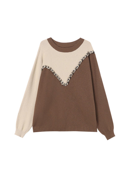 Black O Neck Patchwork Woolen Knit Sweaters Spring