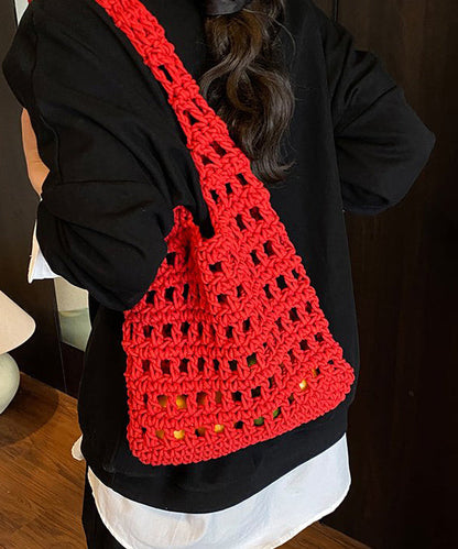 New Yellow Large Capacity Hollow Out Knitted Shoulder Bag