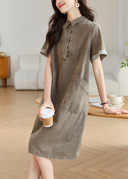 Grey Peter Pan Collar Pockets Denim Day Dresses Summer