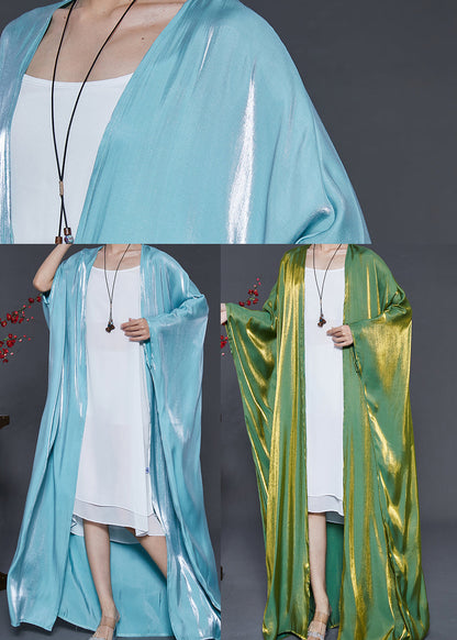 Sky Blue Draping Silk Cardigan Oversized Batwing Sleeve
