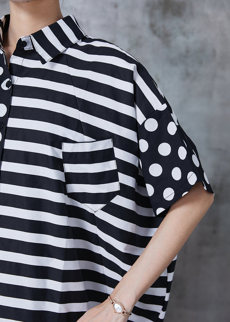 Black Asymmetrical Patchwork Cotton Top Summer