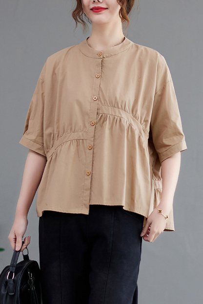 -stylish Patchwork Cardigan Loose Asymmetric Pleated Tops