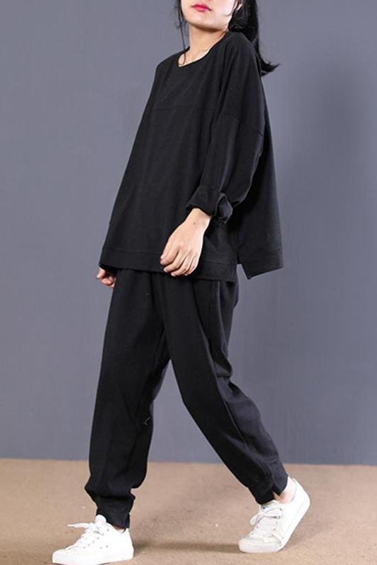 Limited Stock- Autumn Cotton Black Blouse and Pants