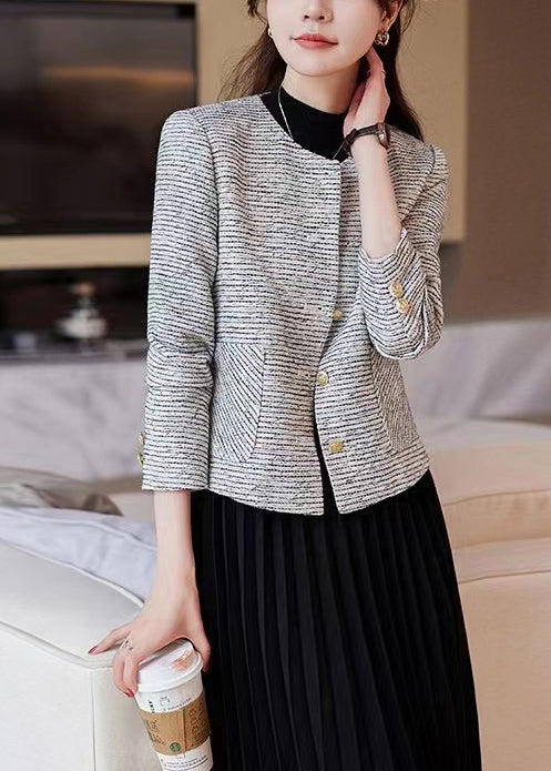 O-neck Striped Cotton Short Coat Spring