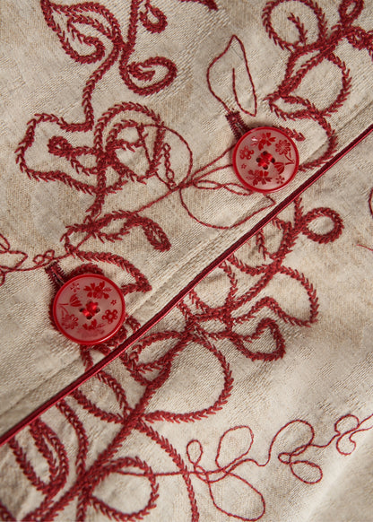 Khaki Embroidered Cotton Coat Fall