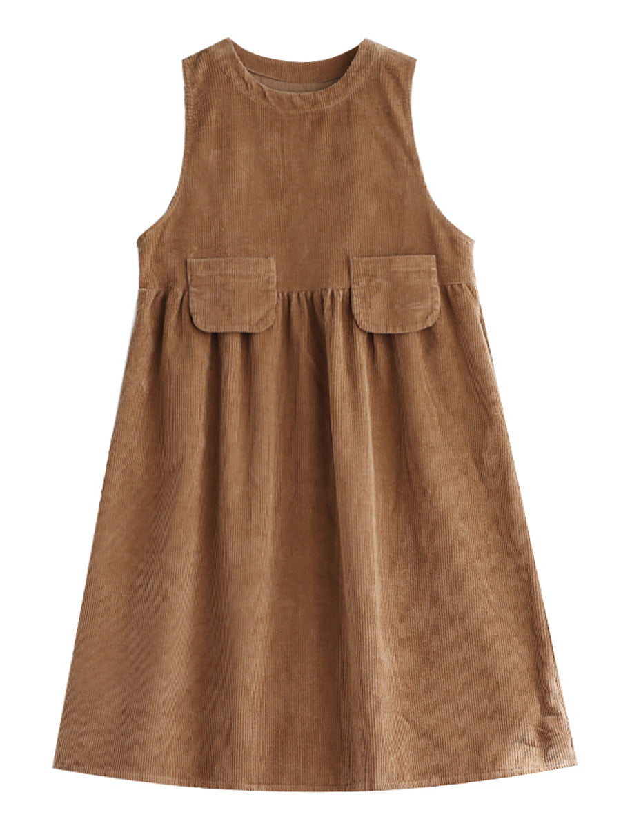 - Corduroy Pocket Sleeveless Pinafore Dress