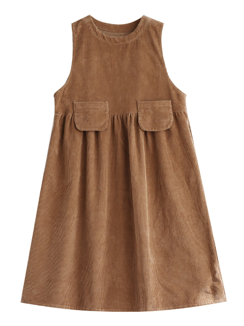 - Corduroy Pocket Sleeveless Pinafore Dress