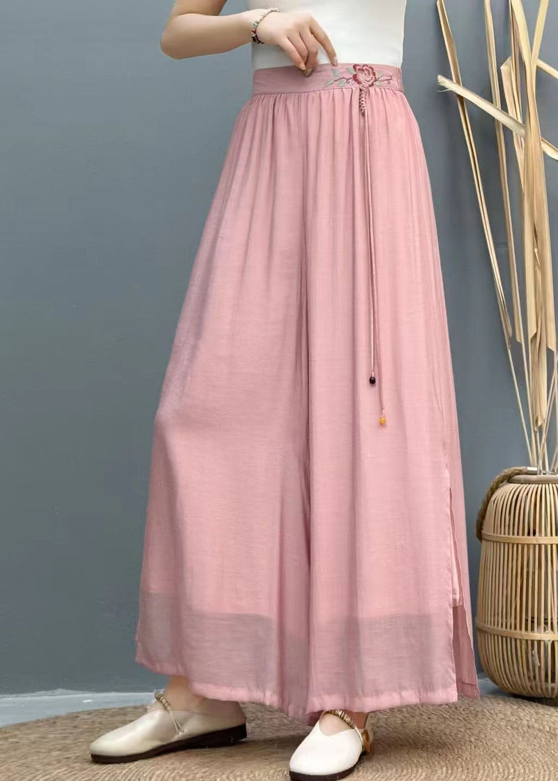 Black Tasseled Embroidered Linen Wide Leg Pants Summer