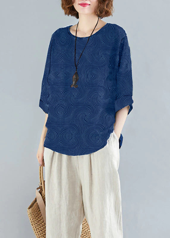 Simple Navy O-neck Patchwork Applique Print Cotton Tank Tops Summer