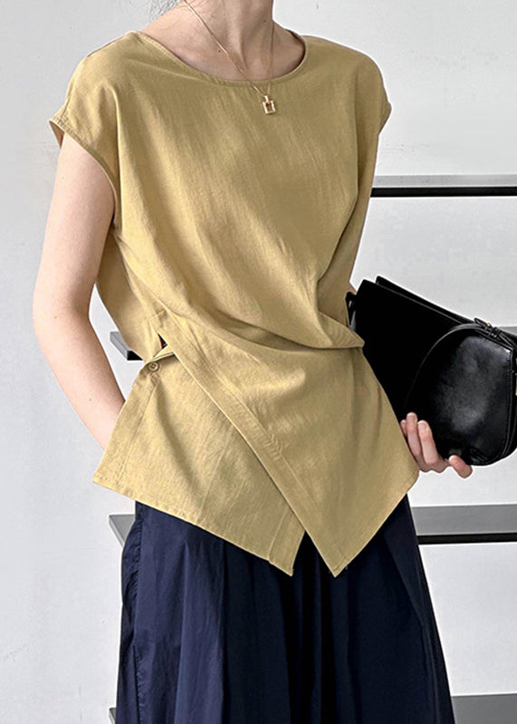 Fine Yellow Asymmetrical Top Short Sleeve
