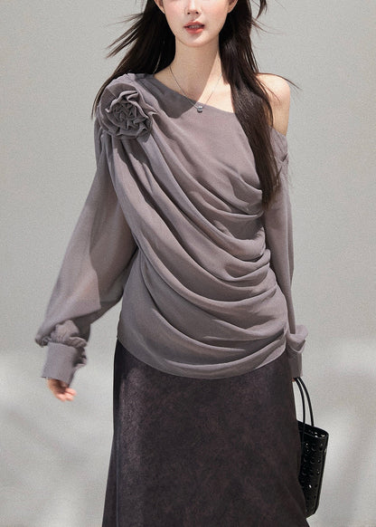 Handmade Grey Cold Shoulder Chiffon Top Fall