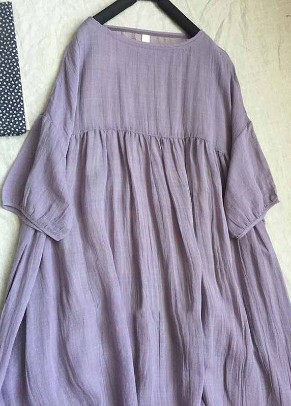 Yellow O-neck Patchwork Wrinkled Long Dresses Short Sleeve