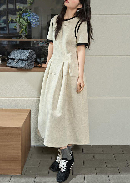 Brief Light Grey O-neck Wrinkled Patchwork Maxi Dresses Summer