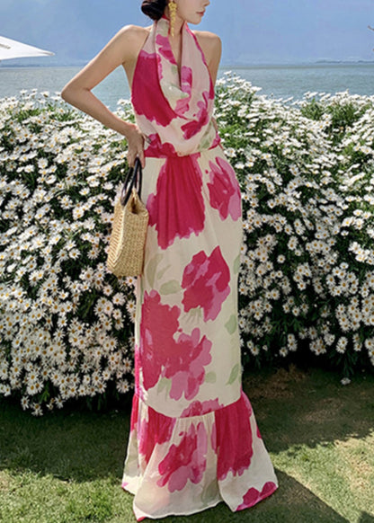 Red Bow Backless Vacation Long Dresses Summer