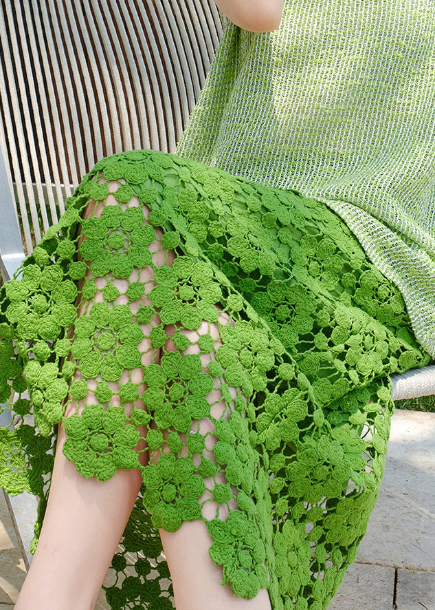 Handmade Green Hollow Out Lace Skirt Summer
