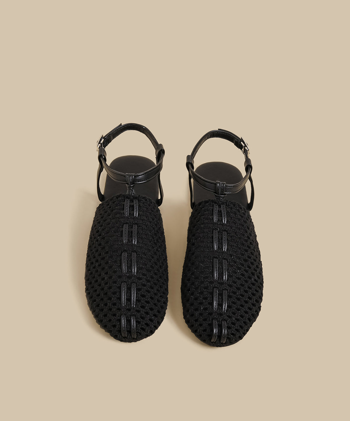 Apricot Hollow Out Knit Fabric Splicing Sandals