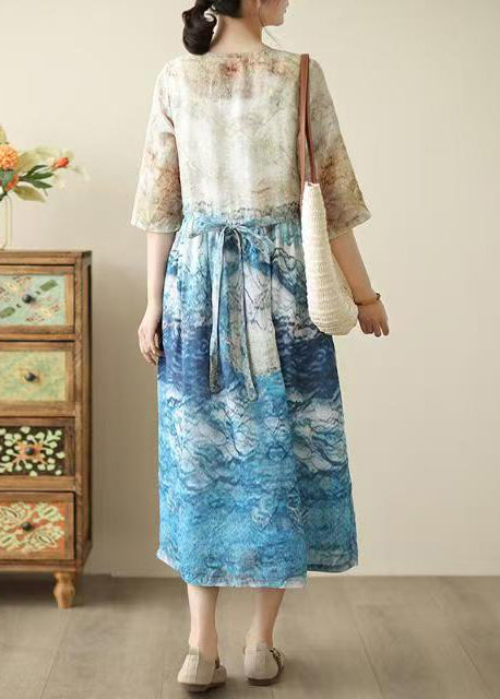 Blue Print Patchwork Tunic Dresses Summer