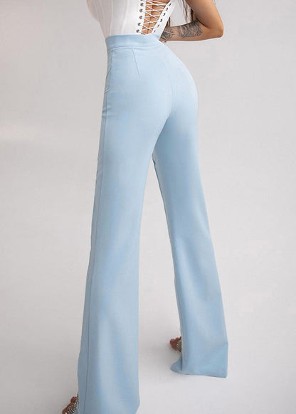 Blue Hollow Out Patchwork Tulle Bell-bottom Trousers Spring