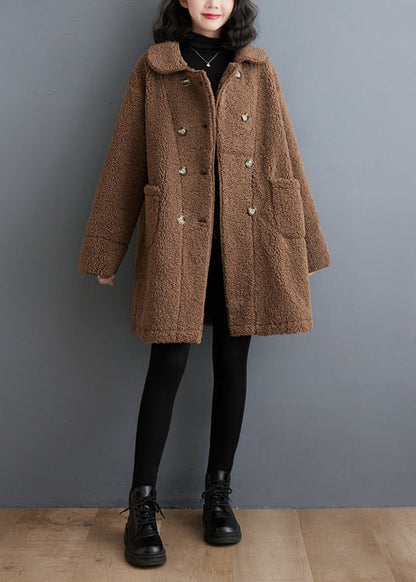 Chocolate Double Breast Thick Faux Fur Trench Winter