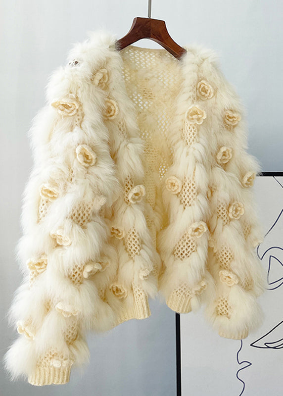 Apricot Mink Hair Knitted Coats Lantern Sleeve