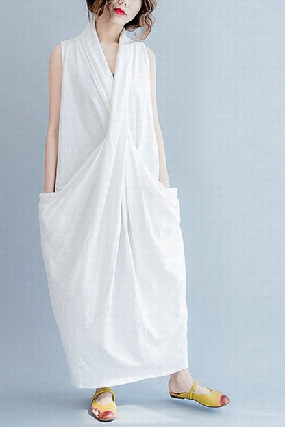 White Sleeveless Cross Oversize Long Dresses