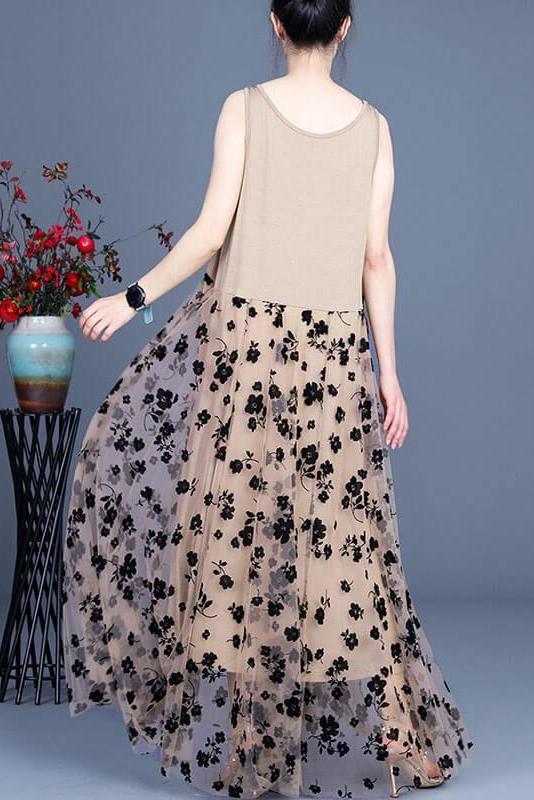 Lace Retro Stitching Maxi Pinafore Dress