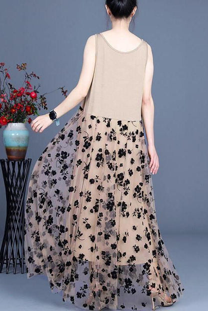 Lace Retro Stitching Maxi Pinafore Dress
