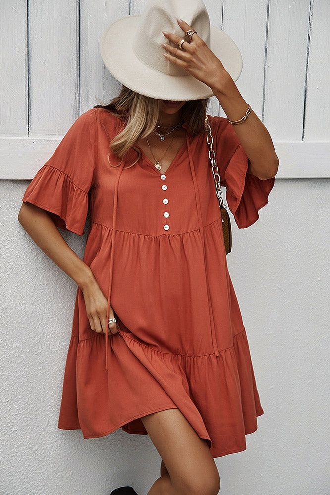 Green Short Sleeves A-line Dresses
