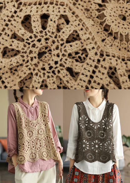 Chocolate Hollow Out Knit Vest Sleeveless