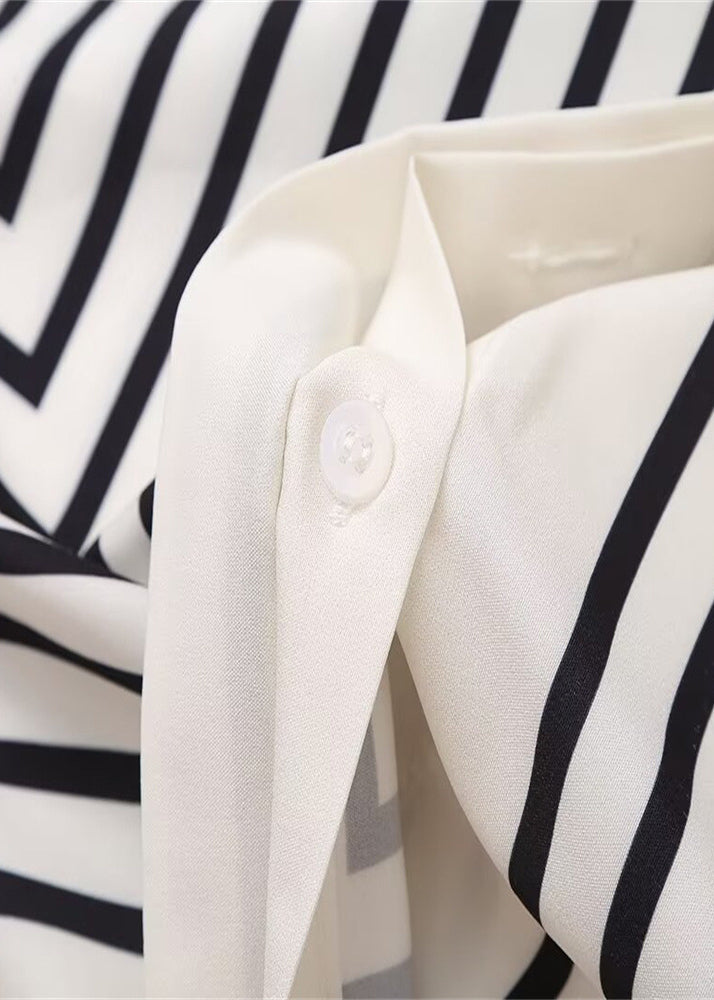 O Neck Striped Chiffon Shirt Tops Spring