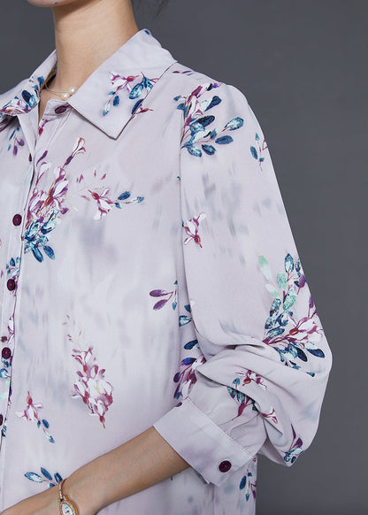 Fine Apricot Peter Pan Collar Print Chiffon Top Summer